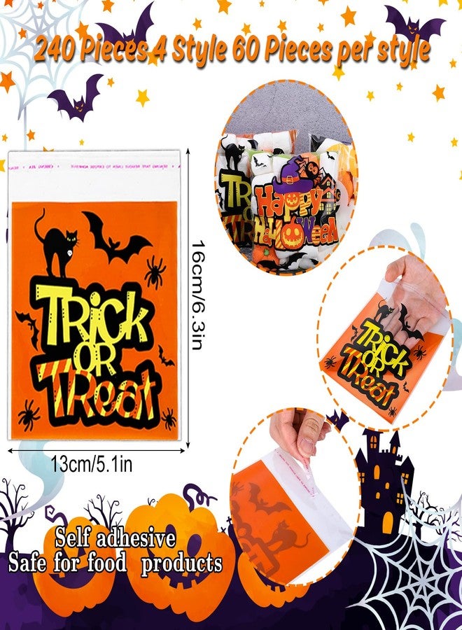 Whaline Waline 240 Pcs Cellophane Treat Bags - Self Adhesive Happy Halloween Trick Or Treat Haunted House Boo Bags Candy Goodie Gift & Party Favor Bags - Image 2